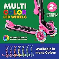 Vista 6 de 3 Wheel Scooter for Kids with Foldable Seat, Adjustable Handlebar Height, Lean-to-Steer Ride On Toy for Kids Ages 2+, Light-Up LED Wheels, Wide Anti