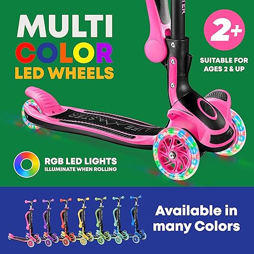 Miniatura 6 de Scooter para niños, asiento plegable, luces LED de rueda que se iluminan al rodar, scooter de 3 ruedas para niños y niños pequeños, manubrio