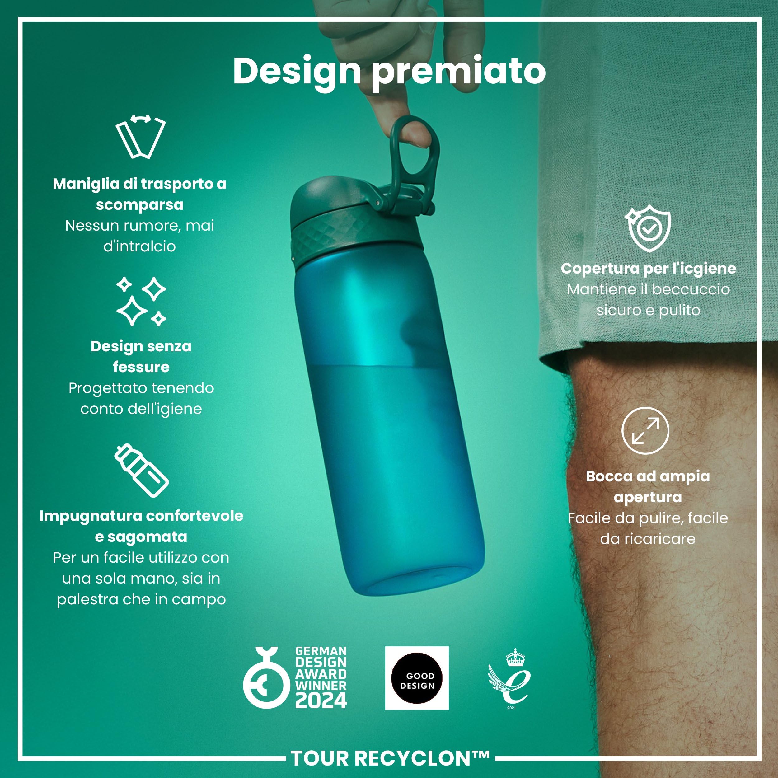 Ion8 Borraccia a Prova di Perdite, 750ml, Sportiva, Facile da Aprire, Serratura Sicura, Maniglia per il Trasporto, Lavabile in Lavastoviglie, Senza BPA, Agarre Contorneado, Acqua
