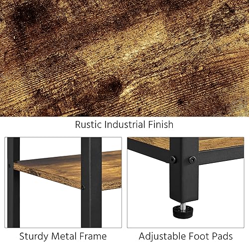 Miniatura 7 de Yaheetech Juego de 2 mesas auxiliares altas de 18 x 14 x 29.5 pulgadas con estantes de madera fuertes, 2 mesas de teléfono delgadas de 3 niveles con