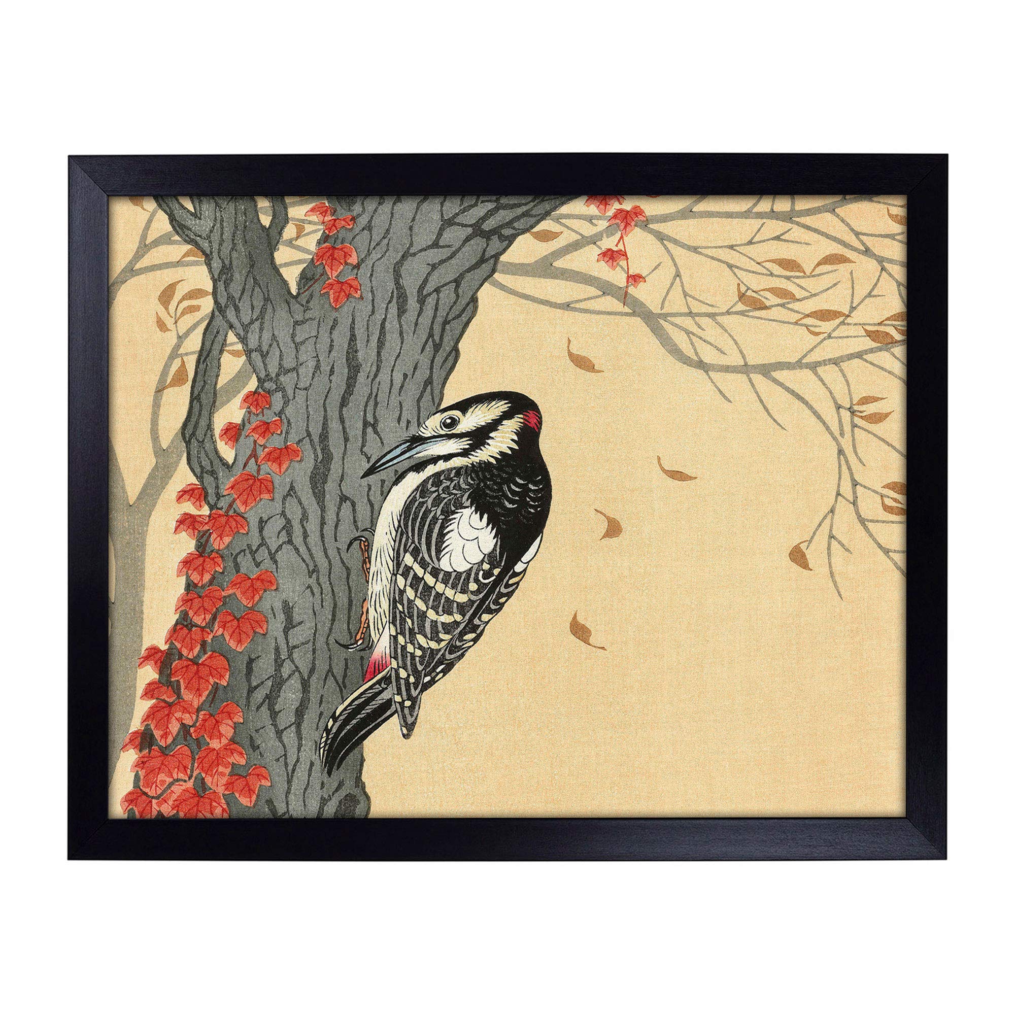 Lap Tray with Cushion | Great Spotted Woodpecker by Ohara Koson | Padded Bean Bag Cushion | For Eating, Working, Crafting, Laptop | Portable Table Desk