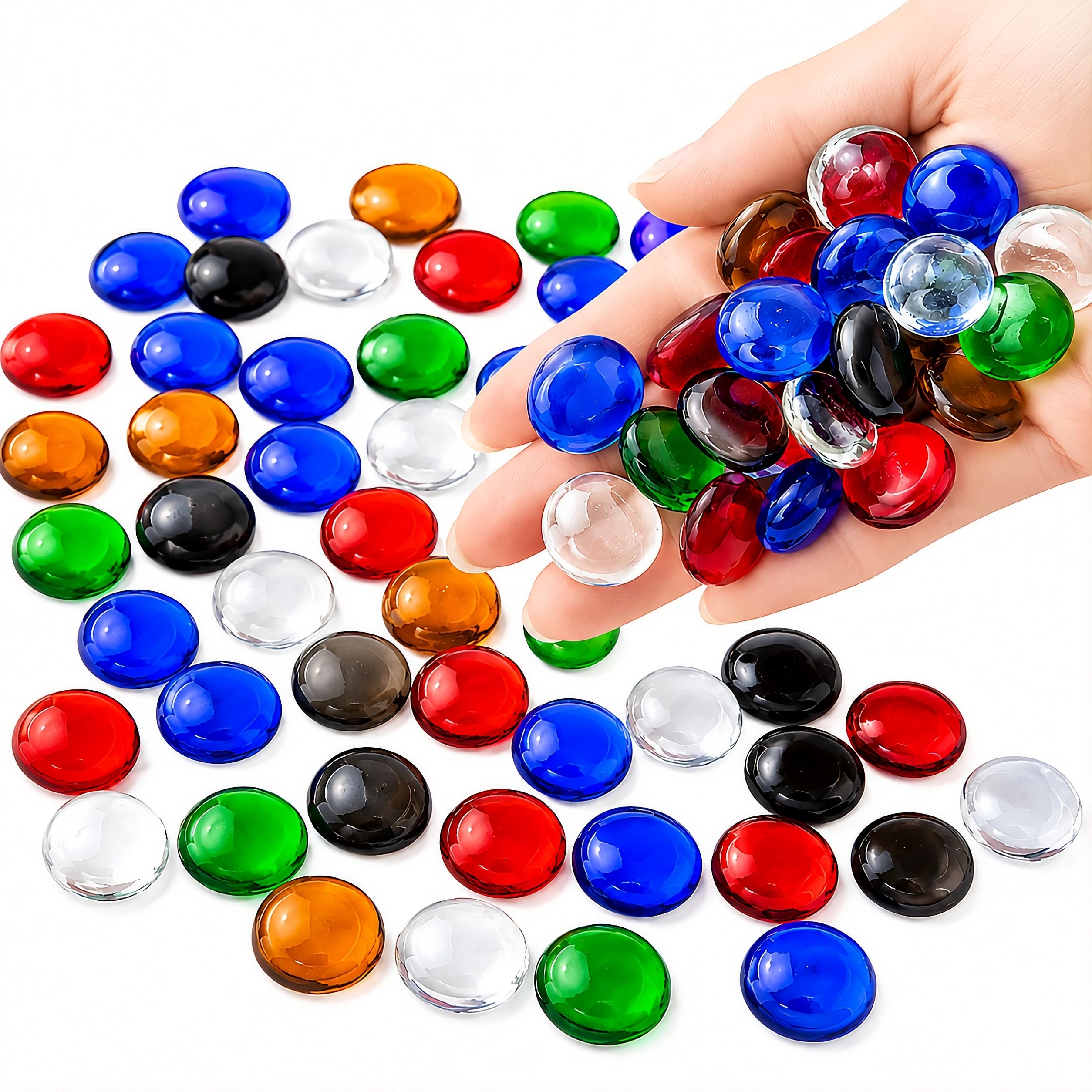 ARSUK Glass Pebbles Mixed Colours – 170-180PCS Decorative Glass Stones 955g, 17-20mm Flat Marbles for Vase Filler, Aquarium Gravel, Crafts, Wedding Table Scatter, Home & Garden Decoration