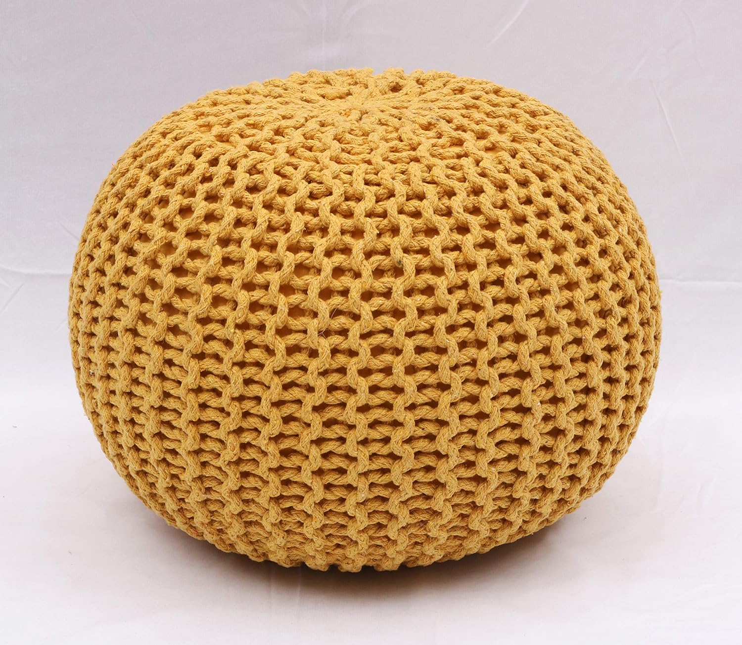 One-Day Sale: Up to 60% Off Hand Knitted Cotton Pouf | Ottoman | Footrest - Bean Bag, Floor Chair - Great for The Living Room, Bedroom and Kids Room - Small Furniture (18x18x14 - Yellow)