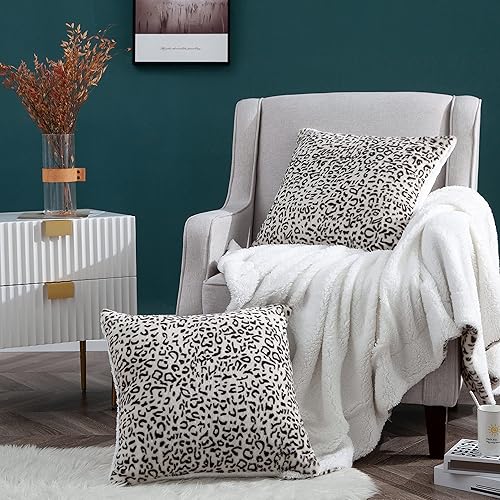 Miniatura 8 de Juego de 2 fundas de almohada de piel sintética de 20 x 20 pulgadas, de felpa de leopardo marrón, peludas, suaves, acogedoras, gruesas, cálidas,