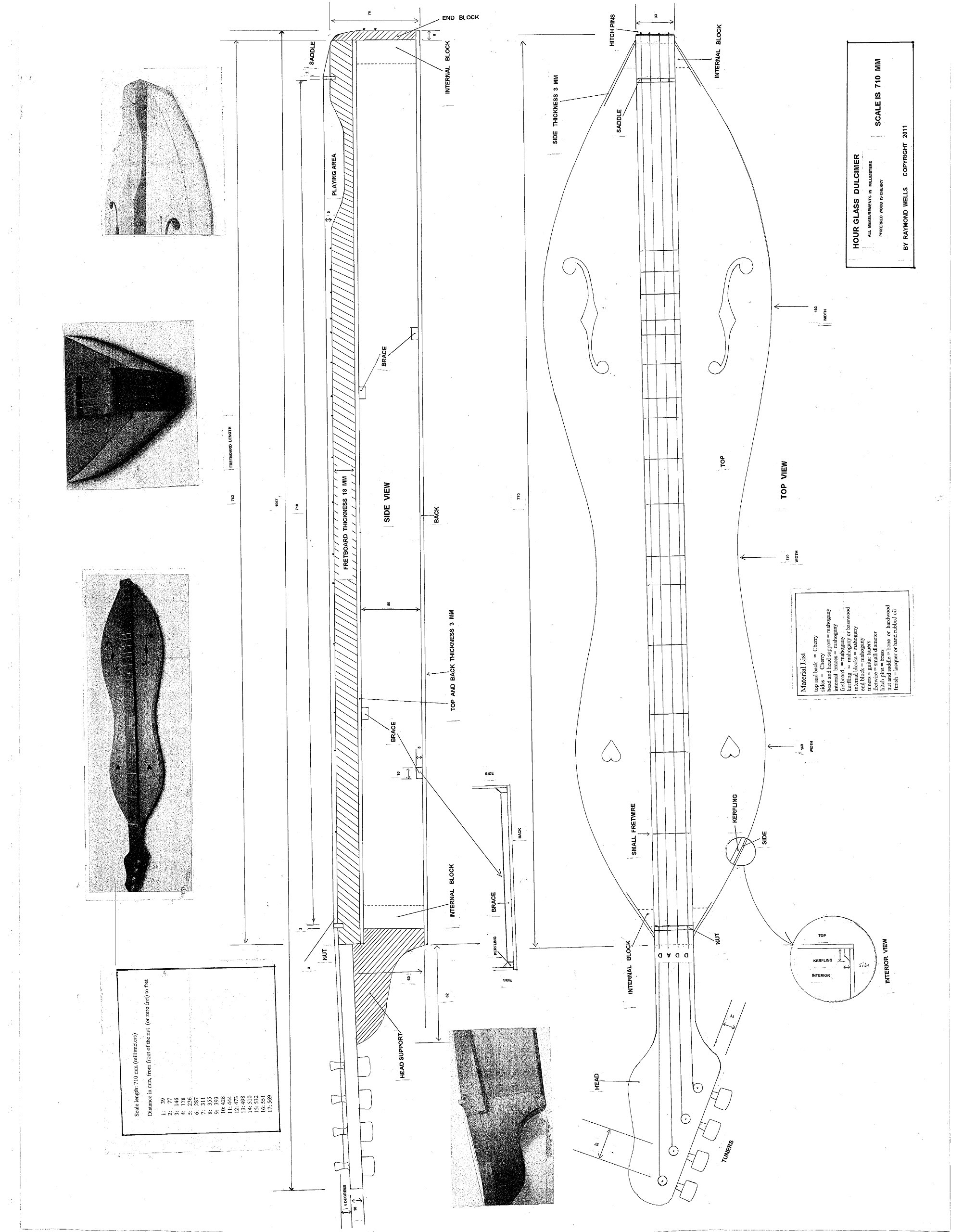Hourglass shaped Dulcimer Plans - Full Scale Design Drawings - actual size