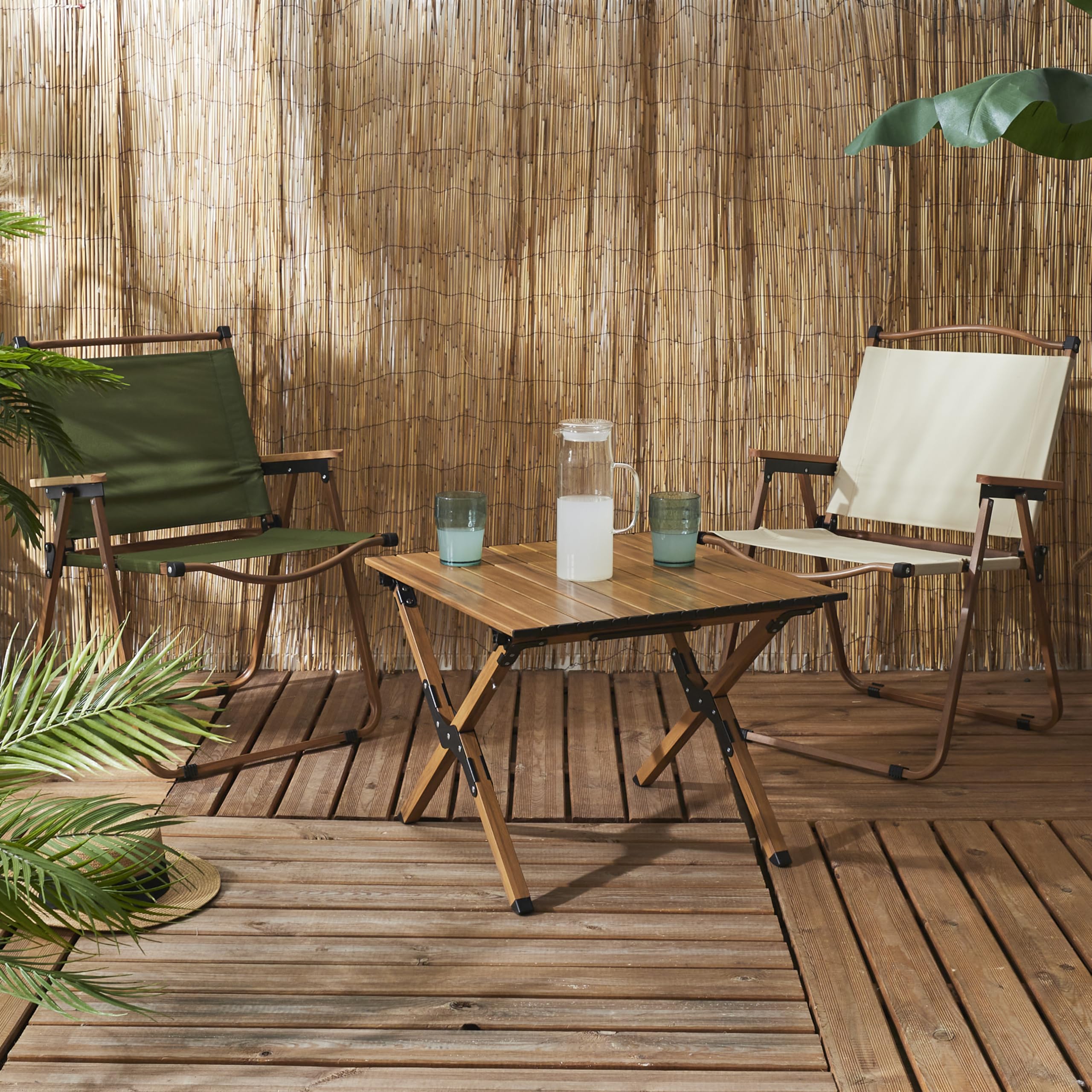 HOME DECO FACTORY - HDO0071, Table Camping Modèle Mariposa M1, Table de Salon de Jardin, Mobilier, Mobilier d'Extérieur, Table d'Extérieur, 58x44x60 cm, Naturel | Bois d'ingénierie, table de camping Mariposa, salon de jardin, mobilier d'extérieur, pliable