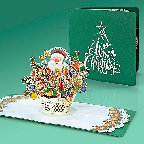 Miniatura 3 de CUTPOPUP - Tarjeta de Navidad emergente, tarjeta de Navidad 3D, Año Nuevo, tarjeta de felicitación navideña (cesta de Navidad Santa)