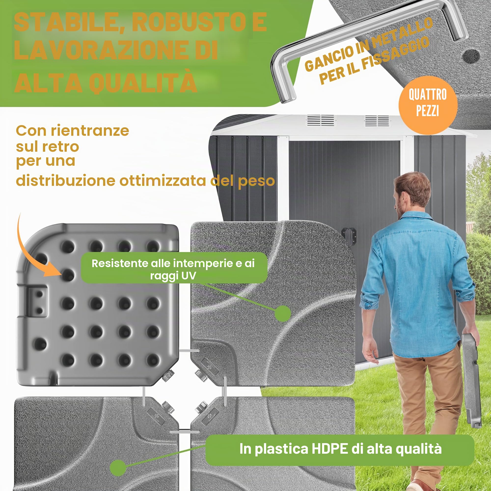 KESSER® Supporto per ombrellone Peso per ombrellone in 4 Parti Supporto per ombrellone per ombrellone a sbalzo Croce a Terra 60 Litri / 80 kg può Essere Riempito con Acqua o Sabbia