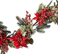 Vista 2 de Nearly Natural Guirnalda de flores de pascua y bayas de 60 pulgadas
