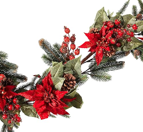 Miniatura 2 de Nearly Natural Guirnalda de flores de pascua y bayas de 60 pulgadas