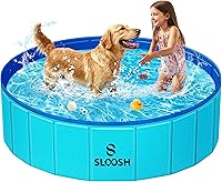 SLOOSH Foldable Dog Kiddie Pool 48x12" - Portable Anti-Slip Collapsible Pet Bath Tub for Dogs & Kids, Indoor Outdoor Use, Blue