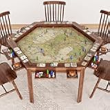 LAUSAINT HOME Board Game Table with Removable Table Top, 59” Play Area, Hexagon Gaming and Dining Table with Play Mat, Detachable Cup Holders and Trays for 6 Players, for Card, DND and Poker, Walnut