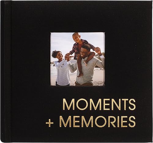 Malden International Designs - Álbum de fotos de tela negra con áreas de escritura de notas, tapa dura, 3 x 3 pulgadas, bolsillo para fotos