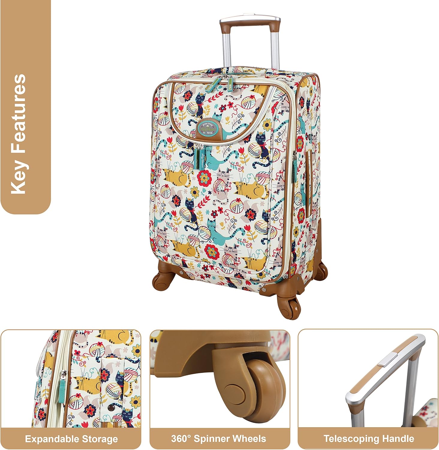 Lily Bloom Design Pattern Carry On Luggage with Spinner Wheels Expandable 20 Inch Suitcase (Furry Friends)