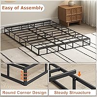 Vista 6 de Somier de 7 pulgadas para bases de cama matrimoniales, base de colchón de metal resistente con cubierta de tela, solo somier completo de perfil