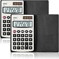 Vista 9 de Calculadora, Calculadoras Básicas de Función Estándar Deli, Calculadora de Oficina de Energía Dual Solar y Batería con Cubierta, Panel de Metal