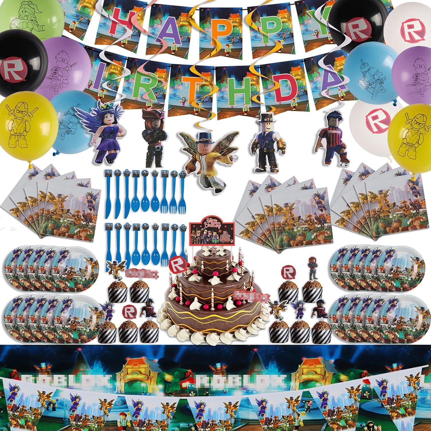 Amazon Com Swiyear 171 Pieces Ro Blox Birthday Party Supplies Video Game Party Theme Decoration Big Set Suitable For Party Decorations For Adults And Children Can Accommodate Guests Toys Games