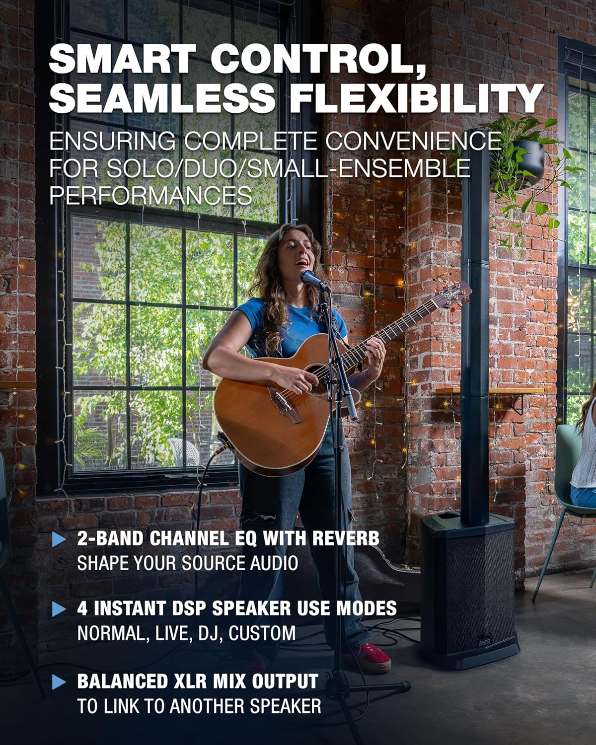 ALTO TS108C 600W Powered Column Array PA Speaker System with 3-Channel Digital Mixer, Bluetooth and App Control for Solo Musicians, Event DJs and Venues