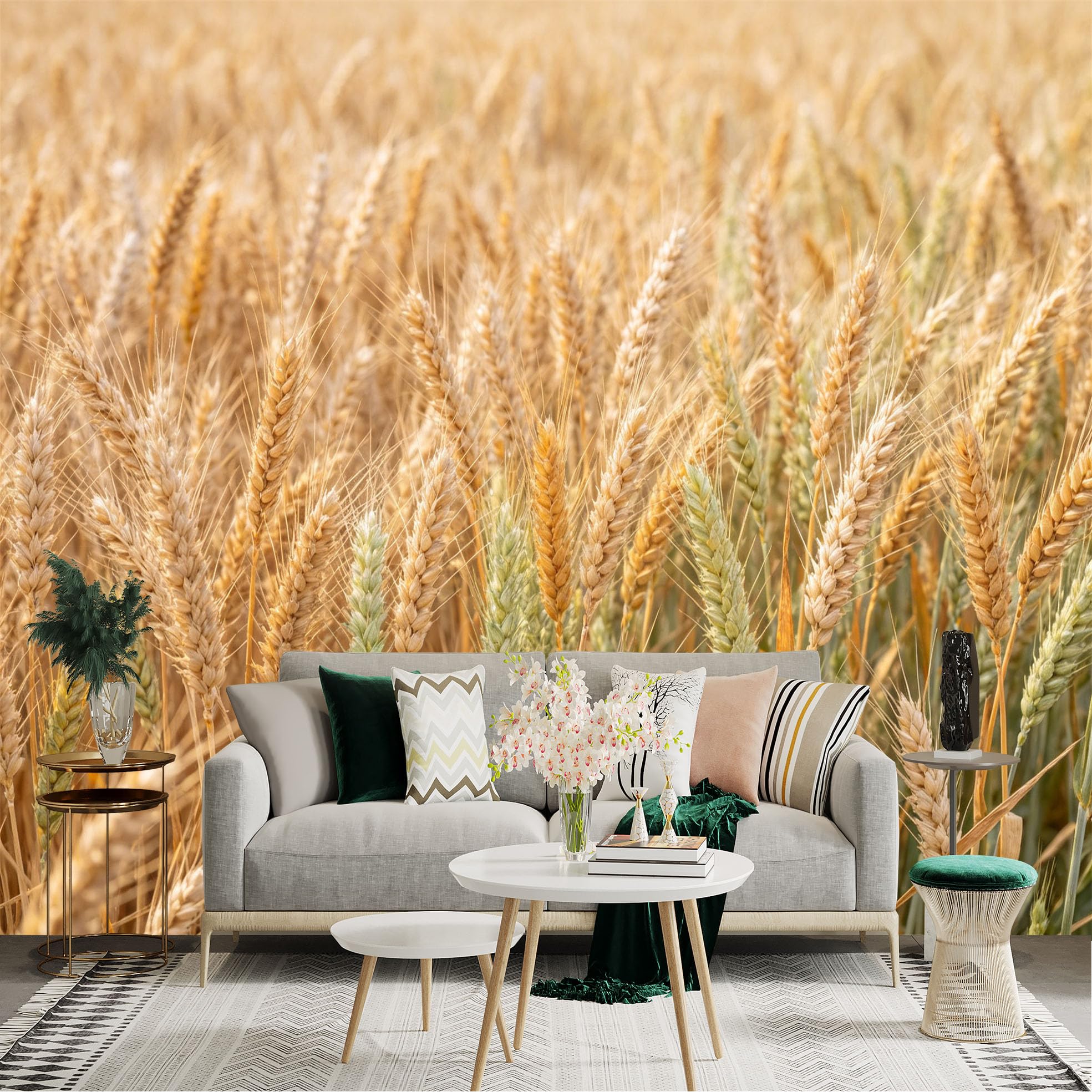 Lnzczhyre Dbh260521071 Custom Size Wall Sticker Mural， Golden Wheat Field， Harvest Season Scenery， Ripe Cereal Crops， Agricultural Nature Landscape， For Wall Decoration， Peelandstick Wall Decals.