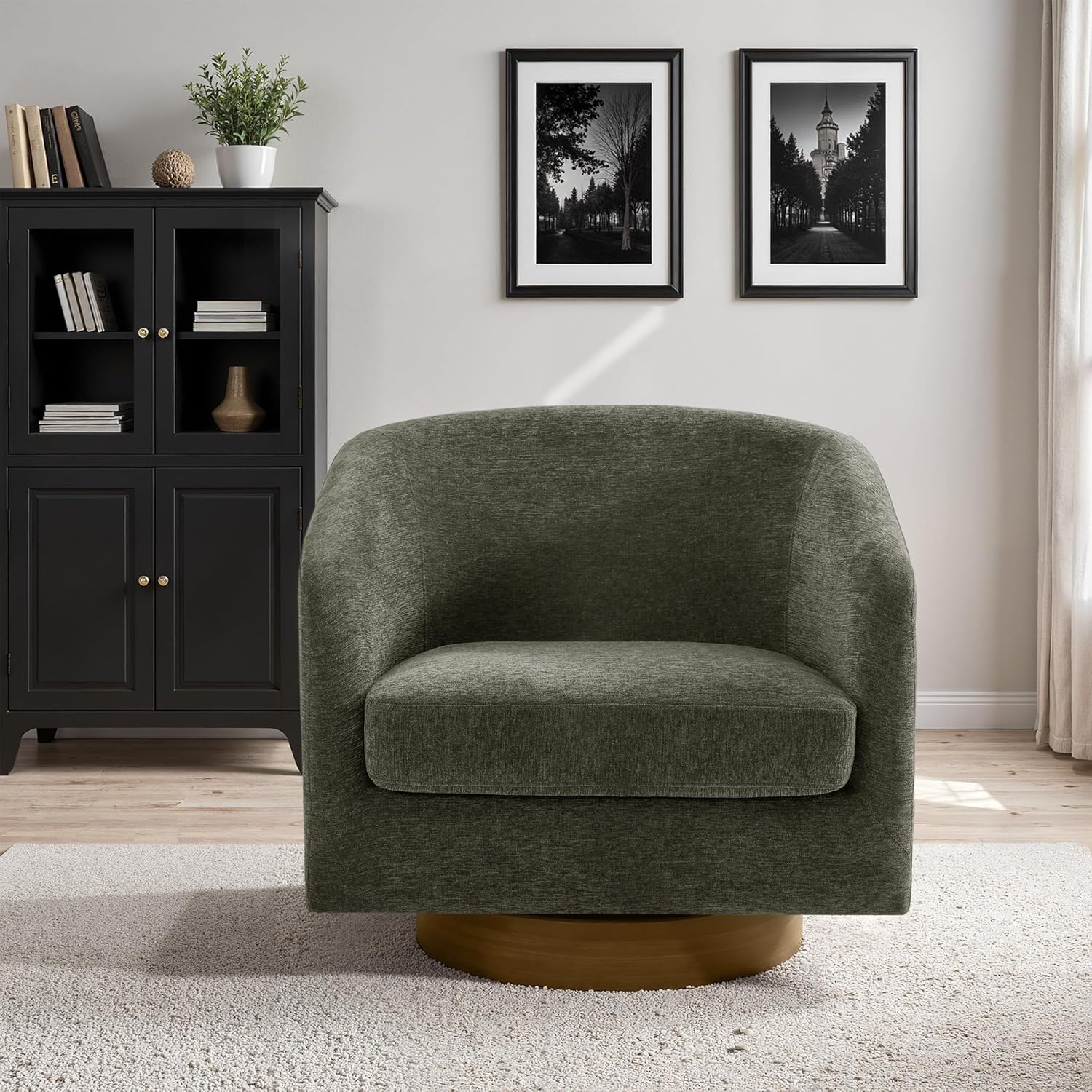 Lumibee Swivel Accent Chair, Chenille Fabric Swivel Barrel Chair for Living Room, Modern Comfy Upholstered Round Armchair Single Sofa Chair for Bedroom, Club-Tan