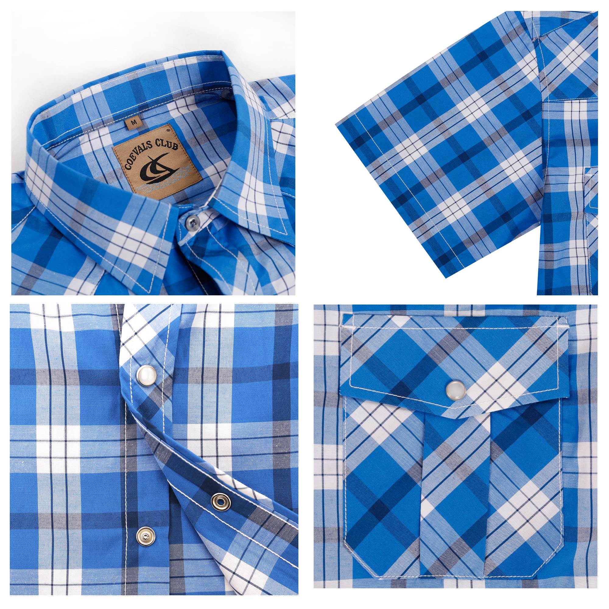 Coevals Club Camicia da uomo casual con bottoni a pressione, tinta unita, vestibilità normale, a maniche corte, facile da stirare, per il tempo libero