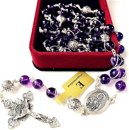 Miniatura 4 de elegantmedical Hecho a mano de Bali 925 cuentas de plata esterlina púrpura amatista católica collar alambre envoltura rosario cruz, Cristal