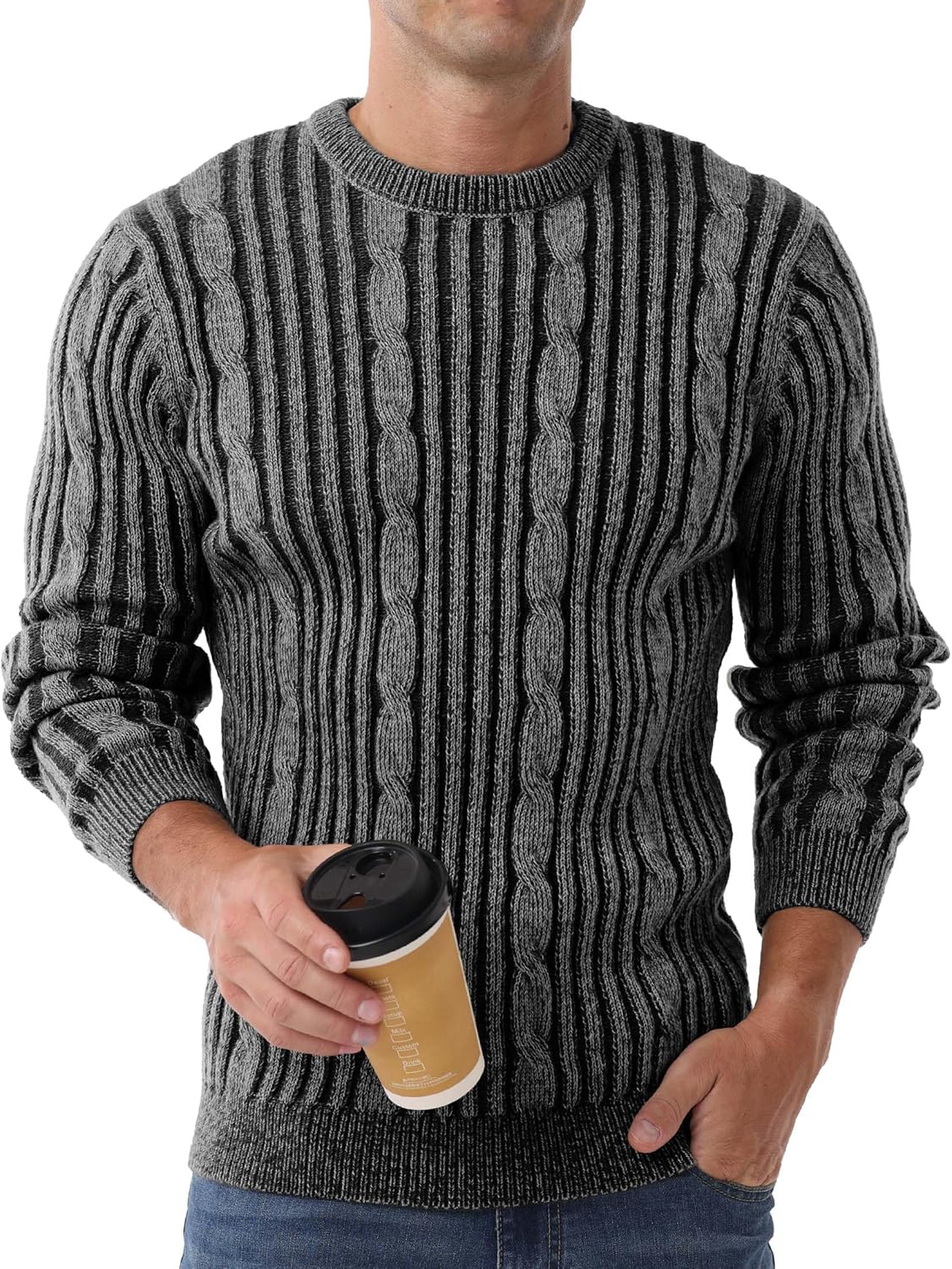 Askdeer Men's Pullover Sweater Cable Knit Casual Crewneck Sweaters Classic Soft Knitted Pullover Tops with Ribbing Edge - Image 5