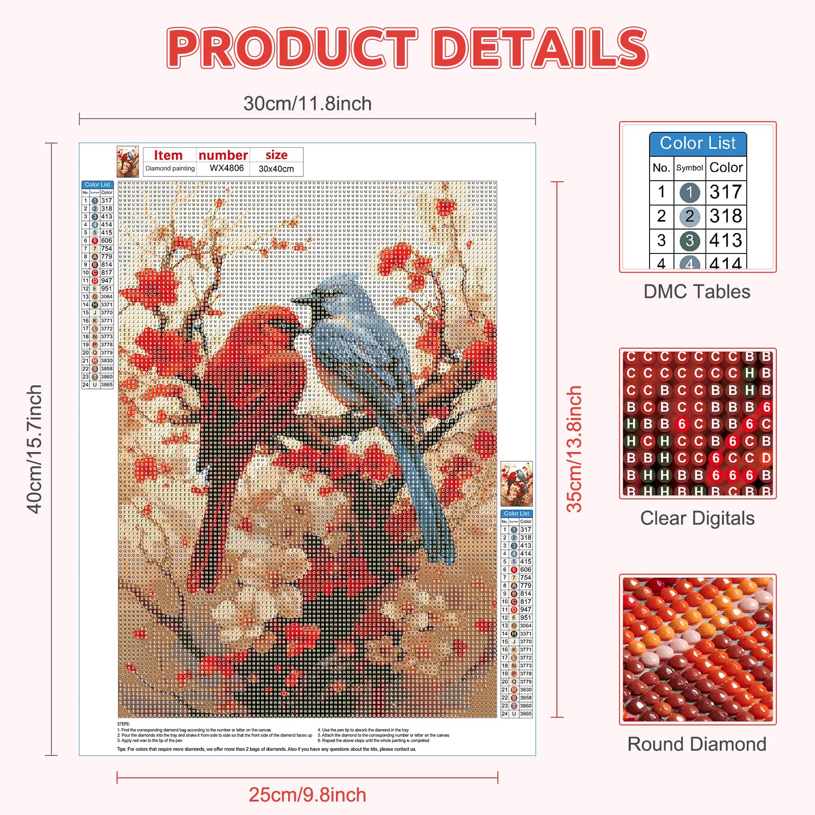 RICUVED Diamond Painting Weihnachten - 5D Winter Diamant Malerei Set 30x40cm