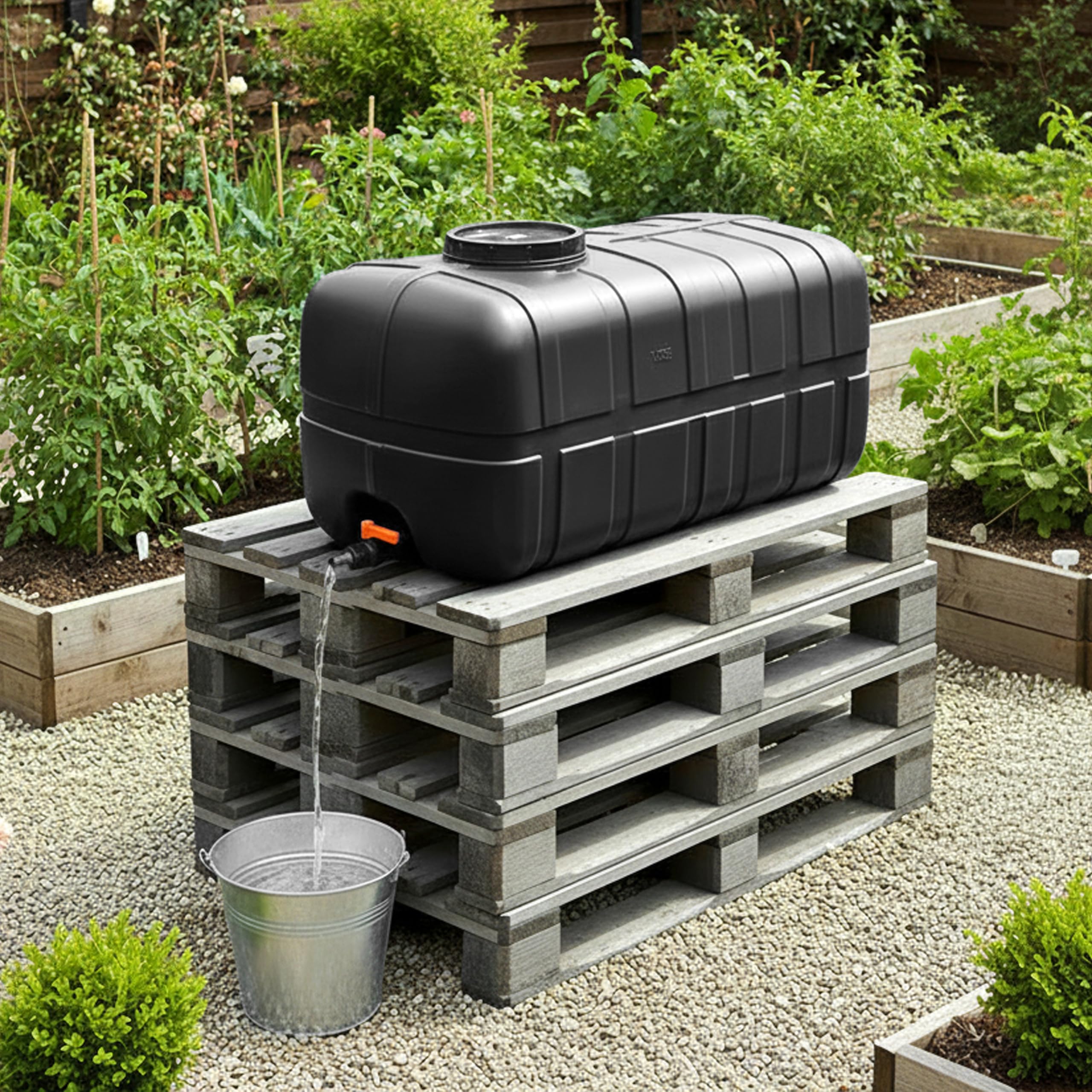 Garronda Wassertank 150 Liter Wasserbehälter mit Deckel Regenwassertank Großbehälter für Haushalt und Gewerbe GD-0098 (Schwarz)