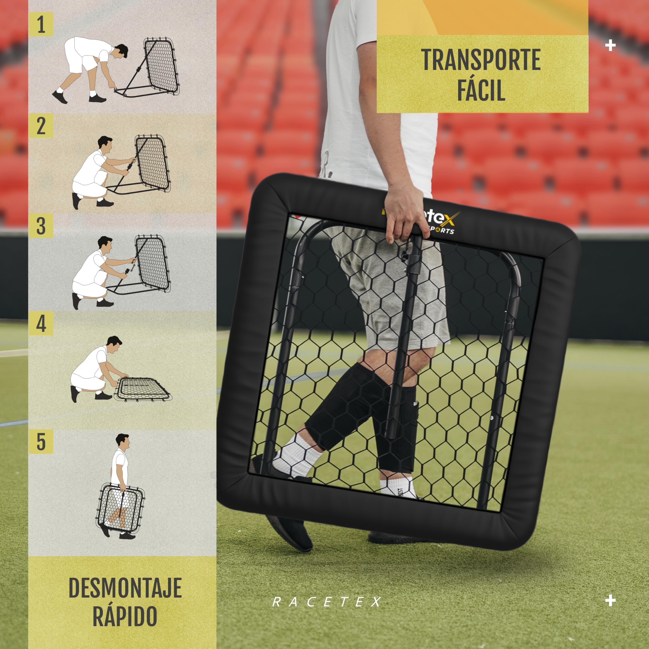 Racetex Fútbol Rebounder Negro Acero Inoxidable