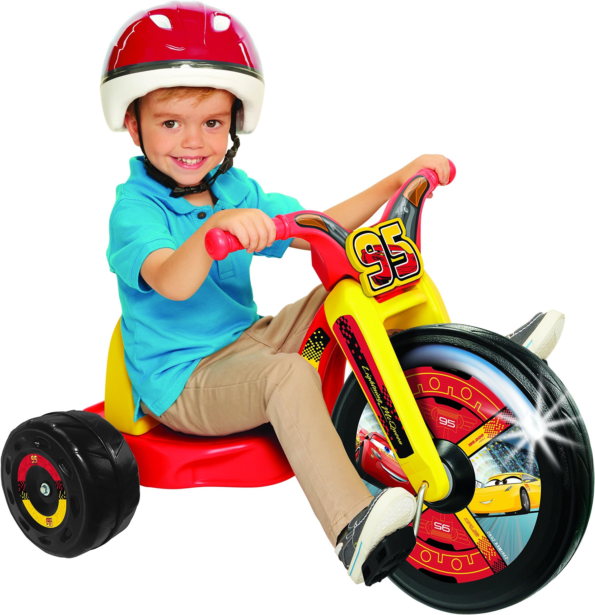 Cars 3, 15" Fly Wheel Junior Cruiser, 1 Ride-On, Ages 3-7, Red/Yellow, 20" W X 22.5" H X 32.83" L