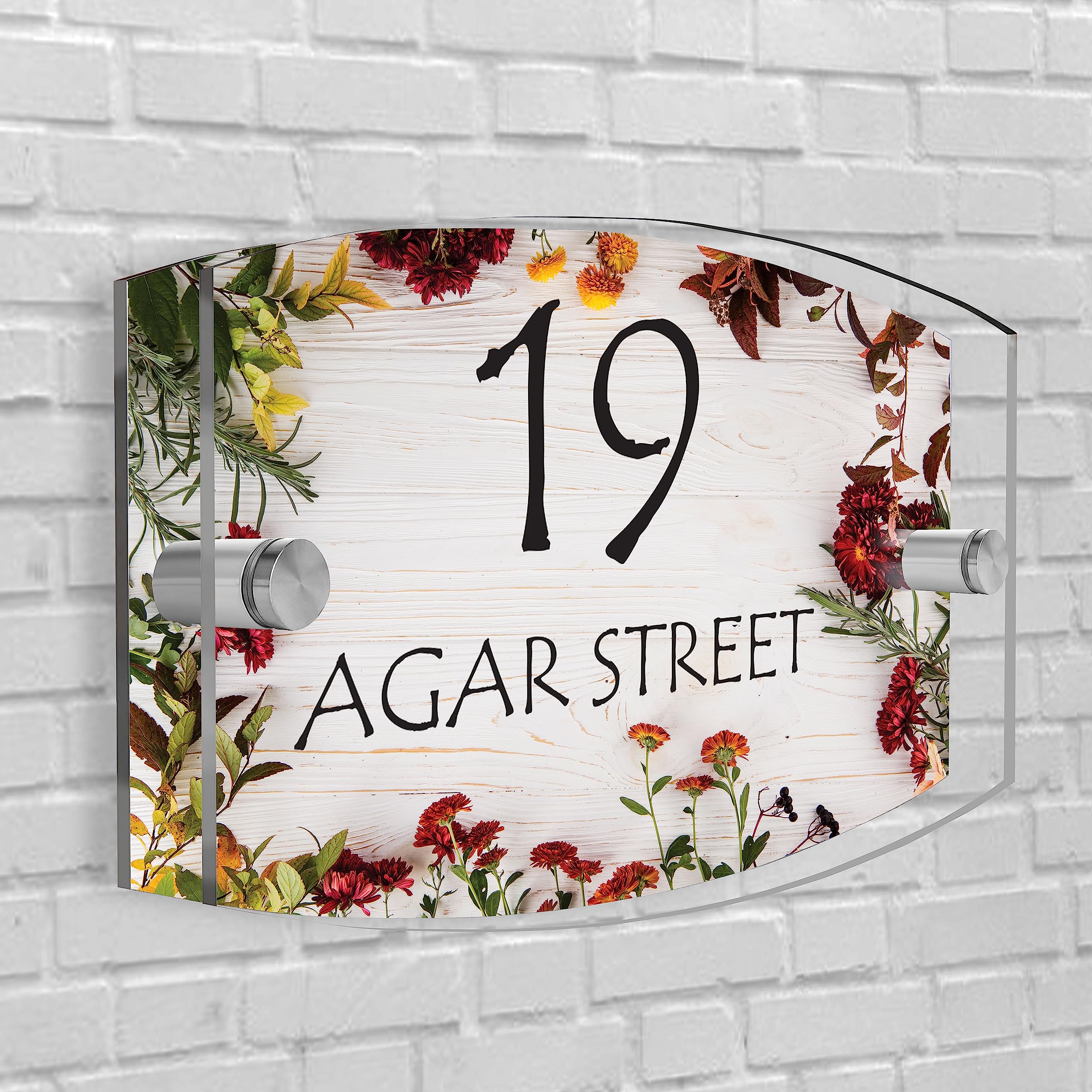 House Sign Plaque Personalised Door Number Street Glasss Effect Acrylic I House signs personalised door number plaque for wall outside I Arc-Rectangle Shape (Design 24)