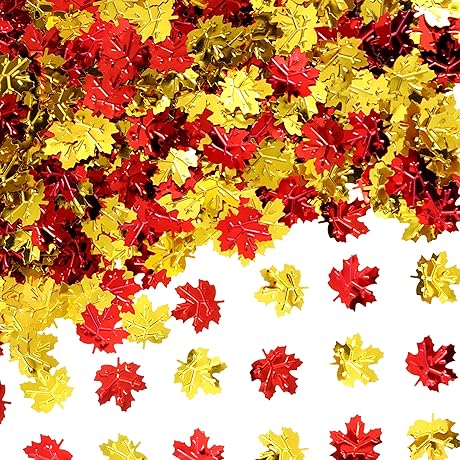 Fall Party Table Scatter Confetti - Maple Leaves & Autumn Foil Metallic Sequins