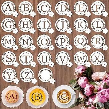 Keluna Coffee Latte Art Stencils - Alphabet Letters Baking Stencils for Coffee Sour Dough Bread Template Tools Cookie Cake Decor