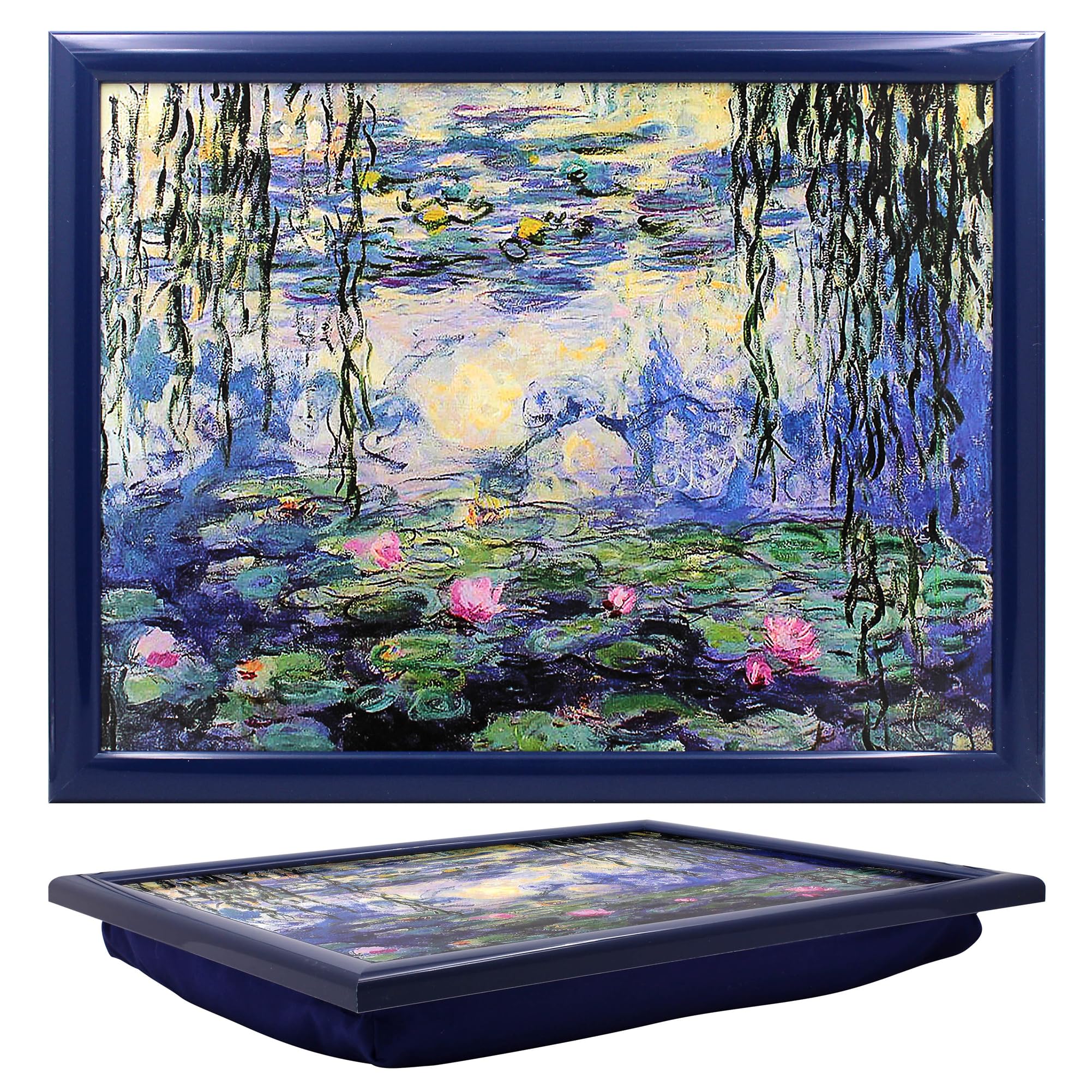 Lesser & Pavey Painting Print Cushioned Lap Tray | Bean Bag Lap Trays With Padded Cushion | For Laptop Drinks Food Breakfast | Lovely Cushioned Lap Tray For Home & Office - Claude Monet
