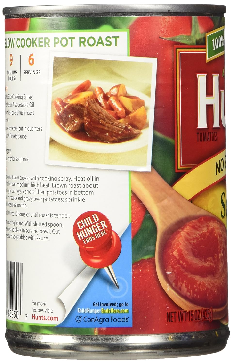 Hunt's No Salt Added Tomato Sauce 15oz Can (Pack of 6)