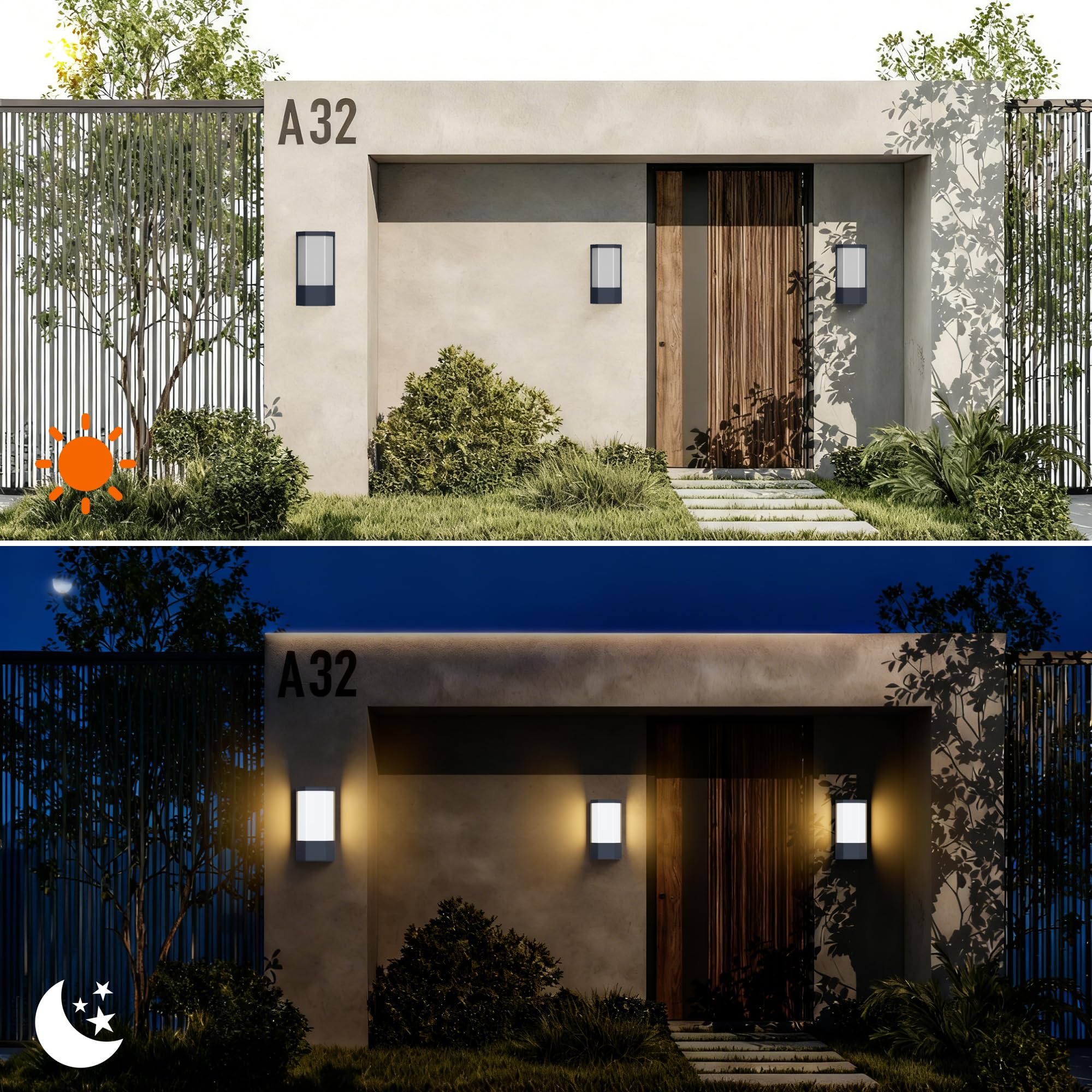 Aipsun 24W Applique Murale Exterieure Anthracite, 2000LM LED Applique d'extérieur IP65 Etanche, Decoration Exterieur Applique pour Jardin, Terrasse, Proche, Patio, Villa, Couloir(Blanc chaud, 1PCS)