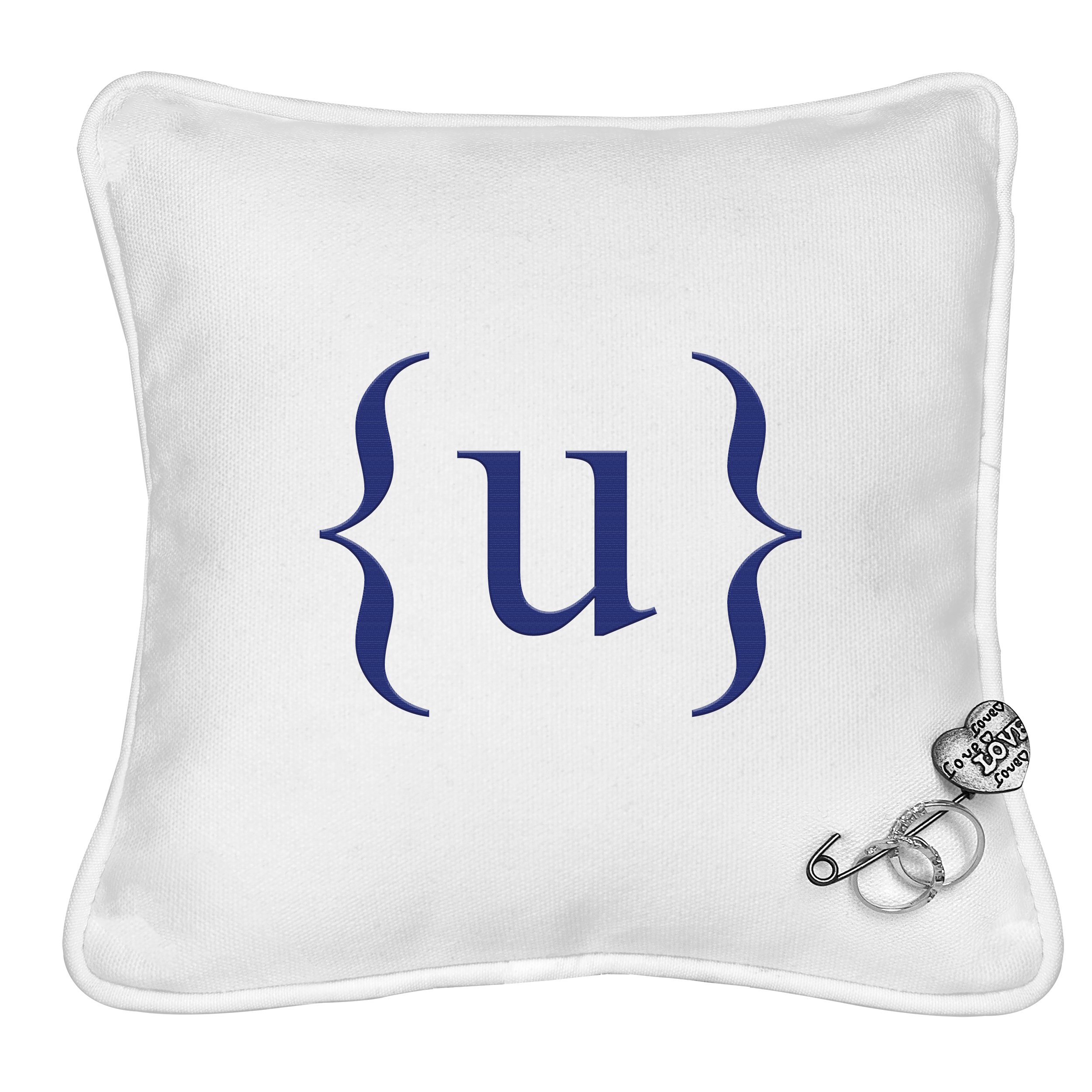Personalized Ring Bearer Pillow with Heart Pin, Letter U