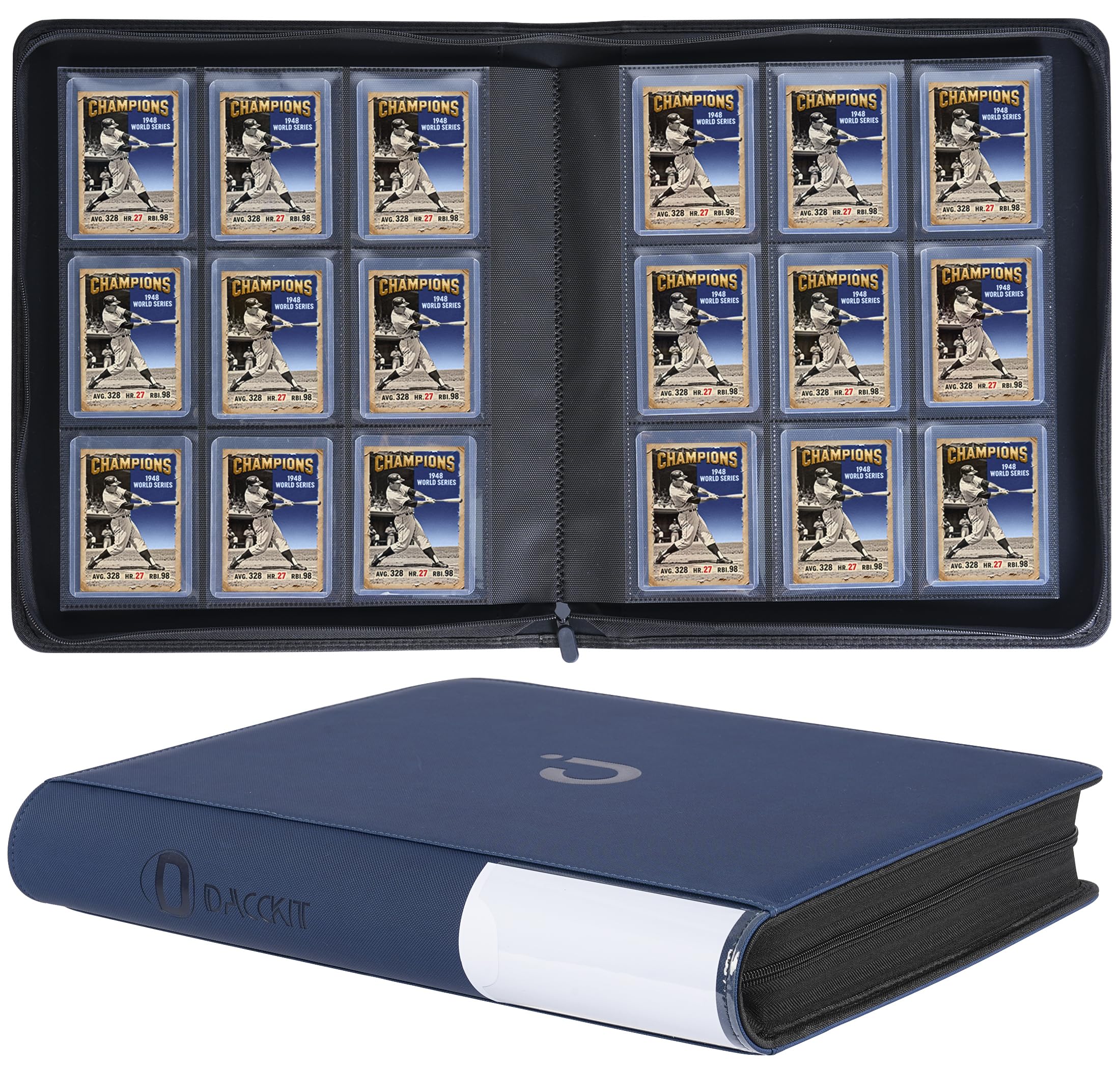 D DACCKIT Raccoglitore con apertura dall'alto, può contenere 288 toploader, raccoglitore a 9 tasche per carte rigide da 7,6 x 10,2 cm, per carte collezionabili o carte sportive, blu scuro