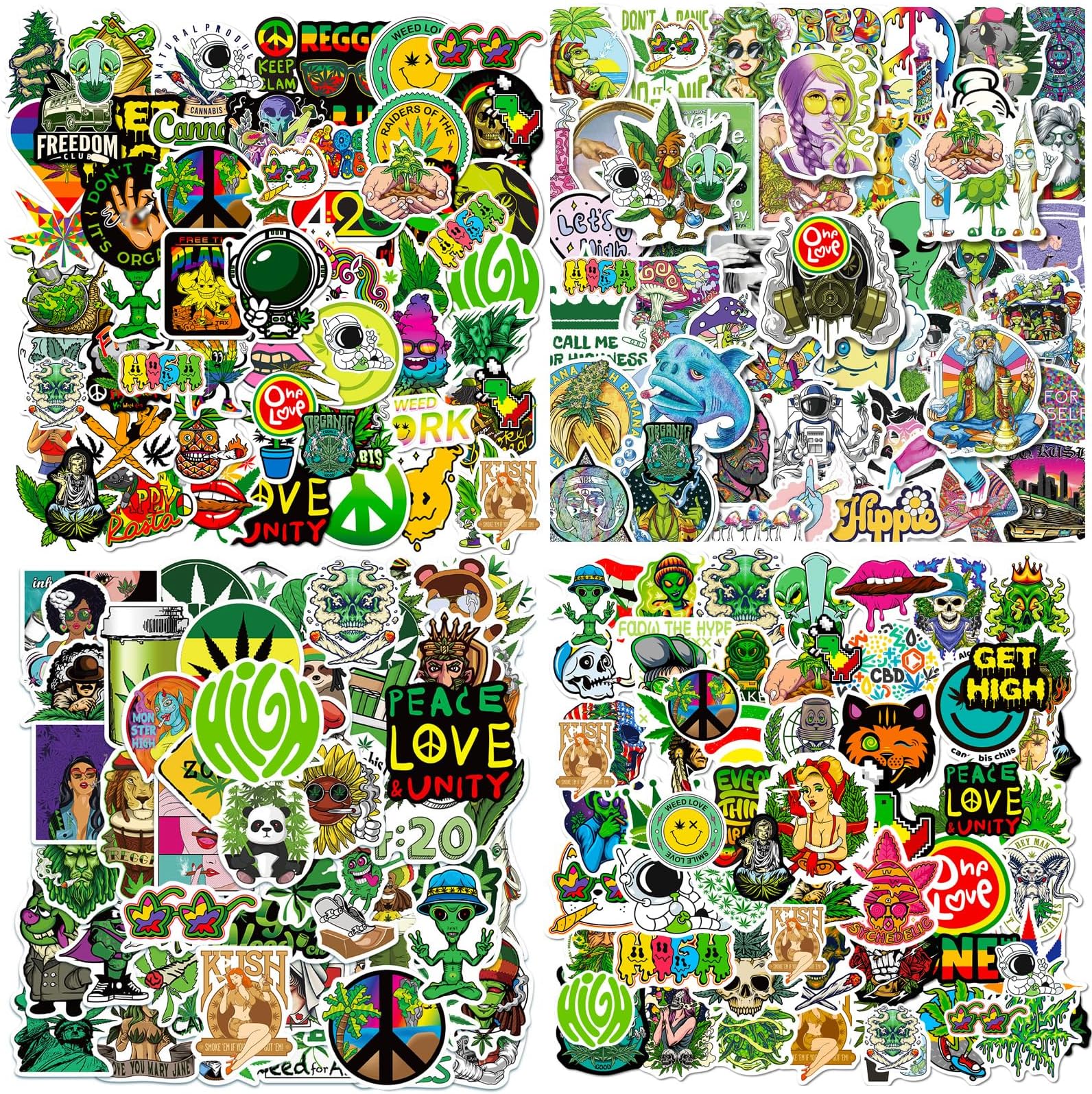200Pcs Green Leaves Trippy Stickers for Laptop, Water Bottles, Skateboard, Guitar, Helmet - Waterproof Leaves for Adults (#1)