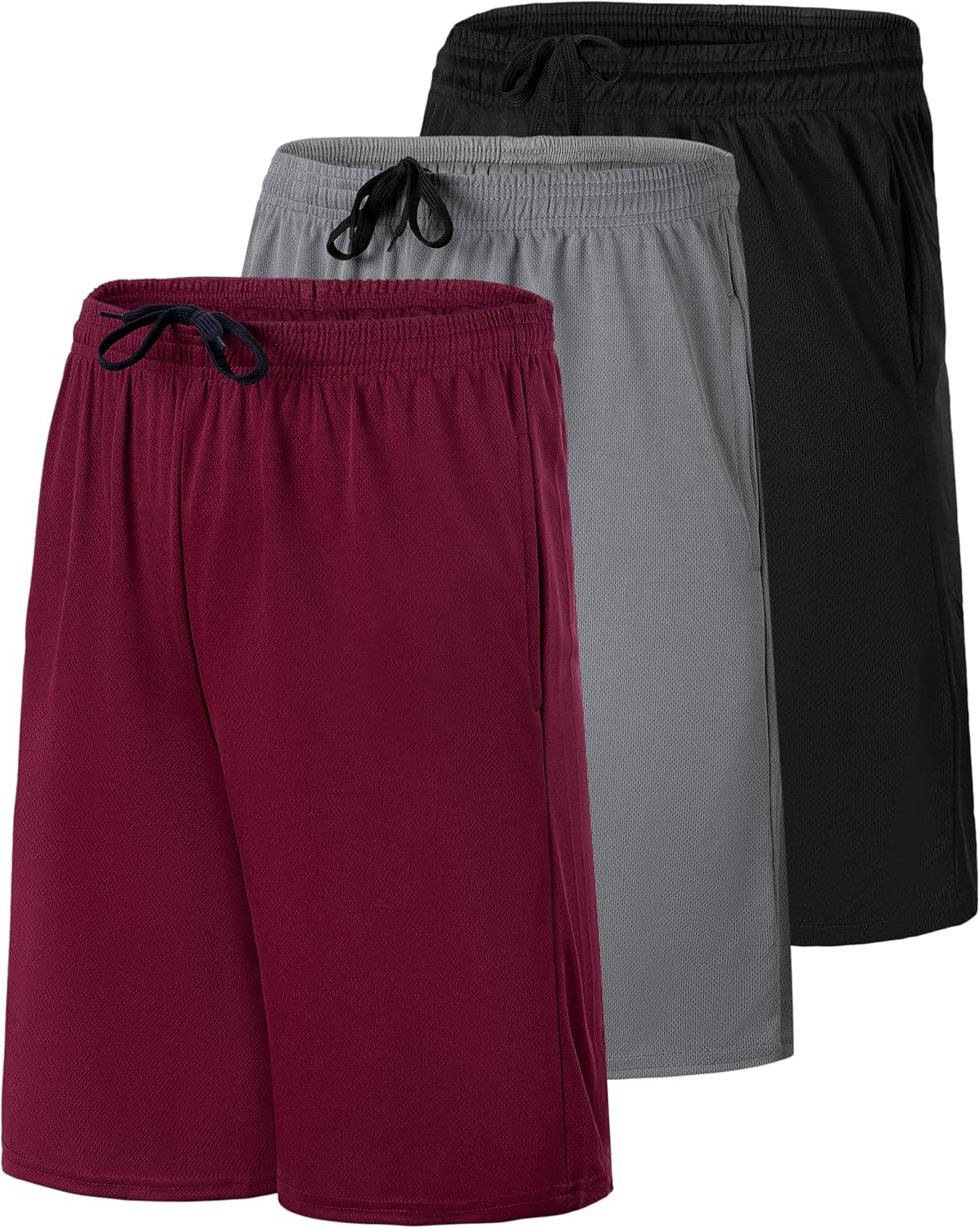 Real Essentials 3 Pack: Men’s 9" Mesh Basketball Shorts | Long Athletic Performance Gym Short with Pockets (S-3X)