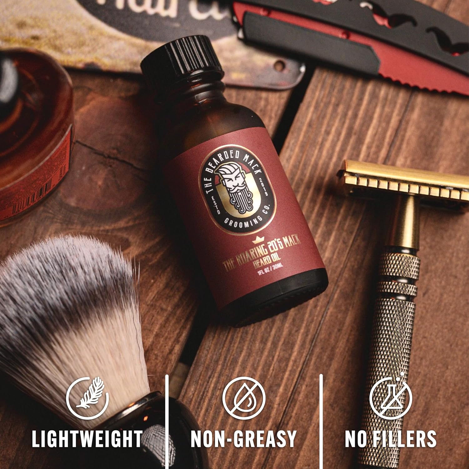 Bearded Mack Premium Beard Oil - The Roaring 20's - Bay Rum, Leather & Tobacco Scent - Softens, Removes Itch & Promotes Healthy Growth - Handcrafted in the USA, 1 oz