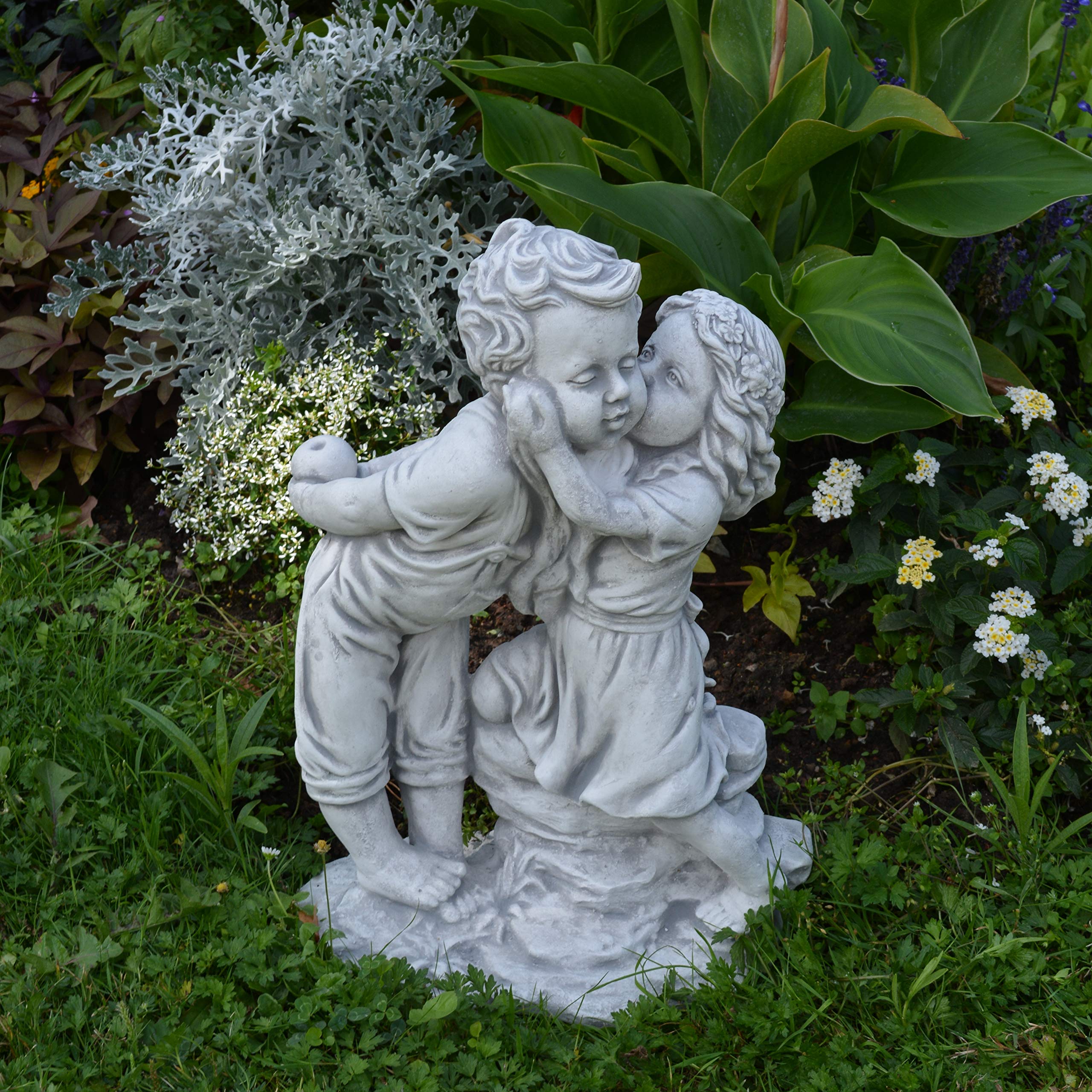 gartendekoparadies.de Statua da giardino per bambini e bambine, statuetta in pietra H. 49 cm, 20 kg, grigia, resistente al gelo, per esterni