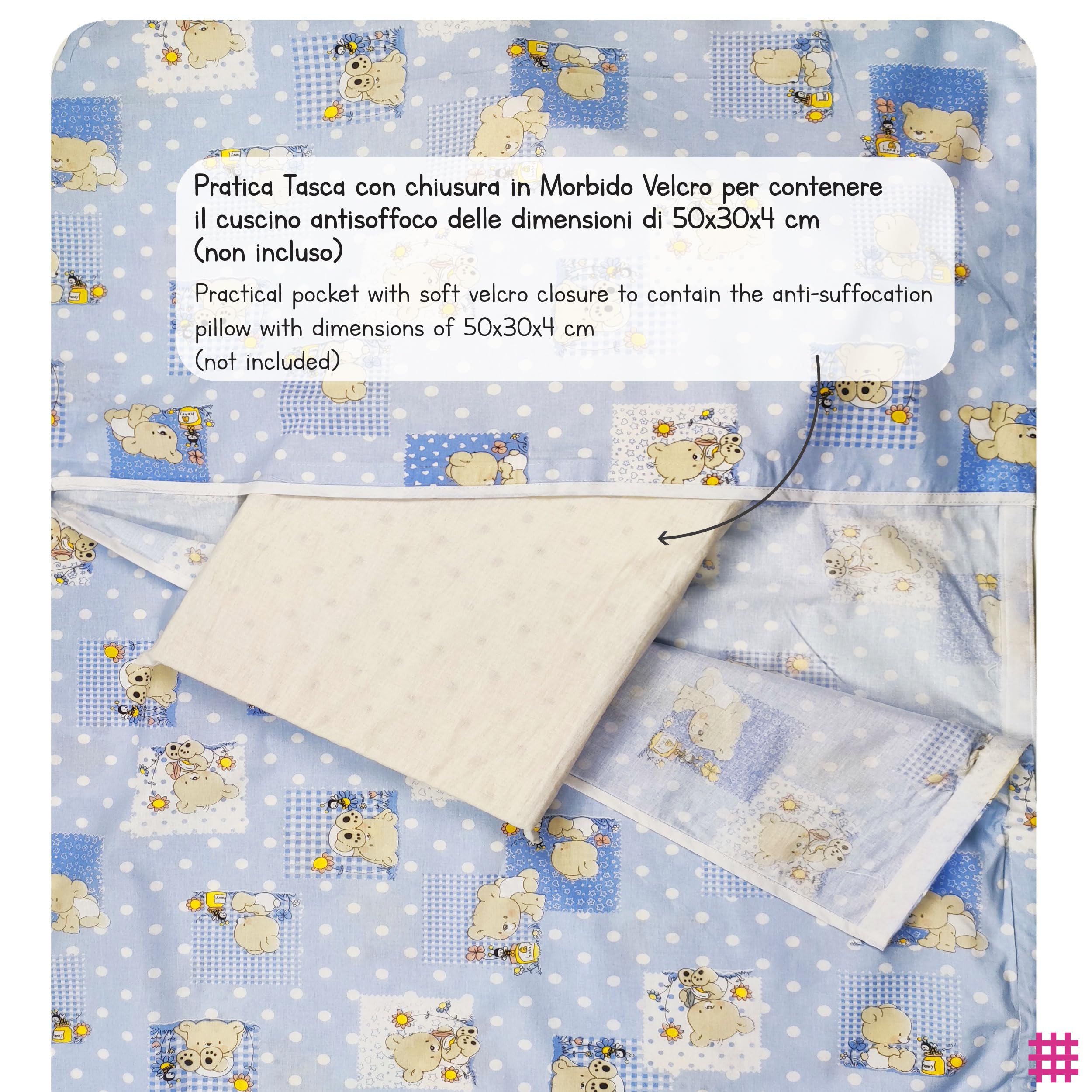 Panini Tessuti Haftowany letni śpiwór dla niemowląt w wieku 2-6 lat - 100% tkanina bawełniana - wyprodukowano we Włoszech (śpiwór niedźwiedź i niebieskie pszczoły)