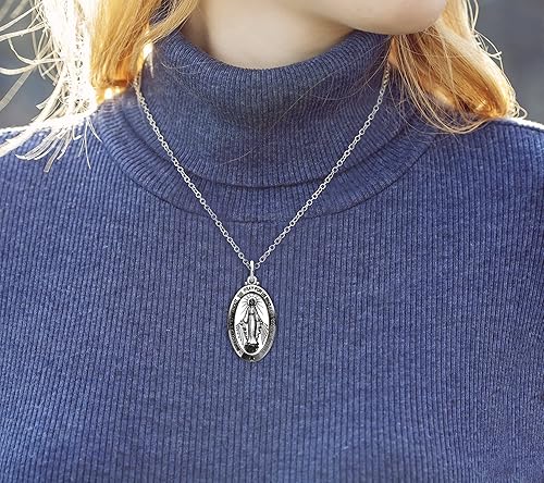 Miniatura 3 de US Jewels And Gems - Collar con colgante grande de plata de ley 925 de 1.125 pulgadas, ovalado, con acabado antiguo, de 18 a 24 pulgadas