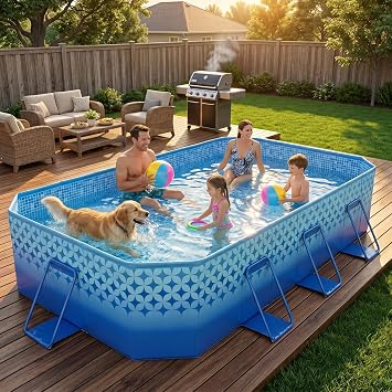 116" Foldable Pool for Kids & Adults,Indigo | Non-Inflatable, Metal Frame, Thick PVC Collapsible, Swimming Pool for Kids Family Dogs,Outdoor Summer