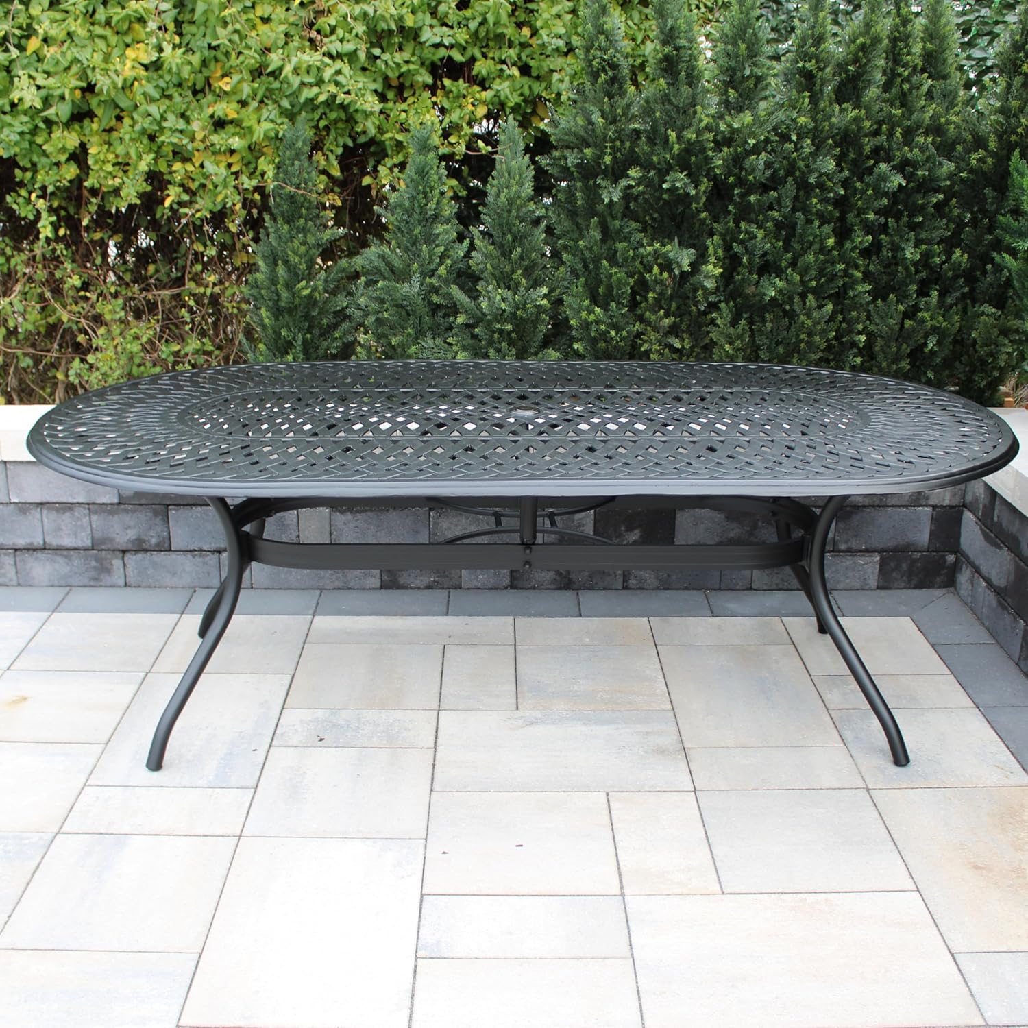 Oakland Living Modern Outdoor Mesh Aluminum 95-in Black Oval Large Patio Dining Table
