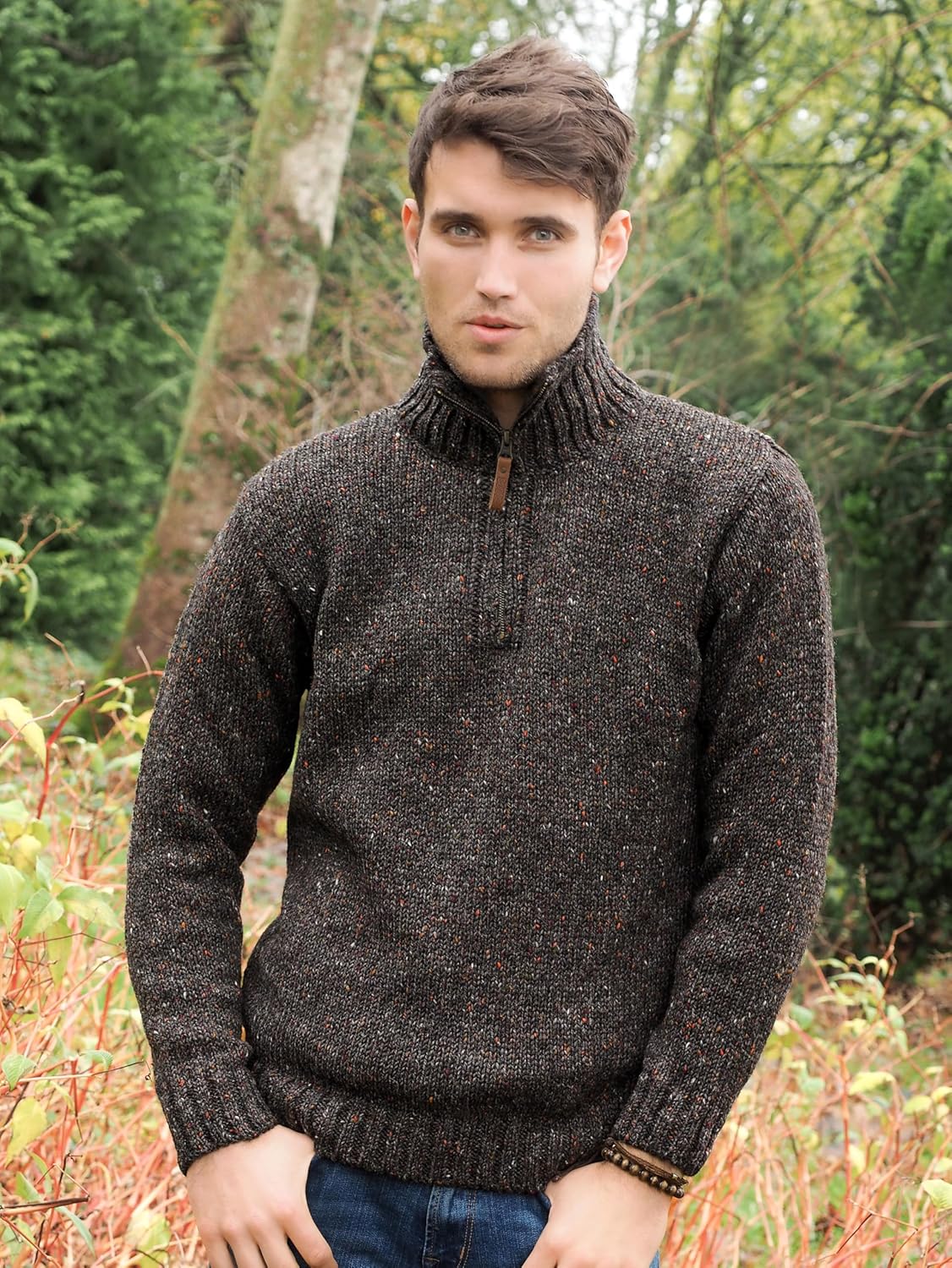 Aran Crafts Men's Irish Cable Knitted Half Zip Sweater (100% Donegal Wool) - Image 2