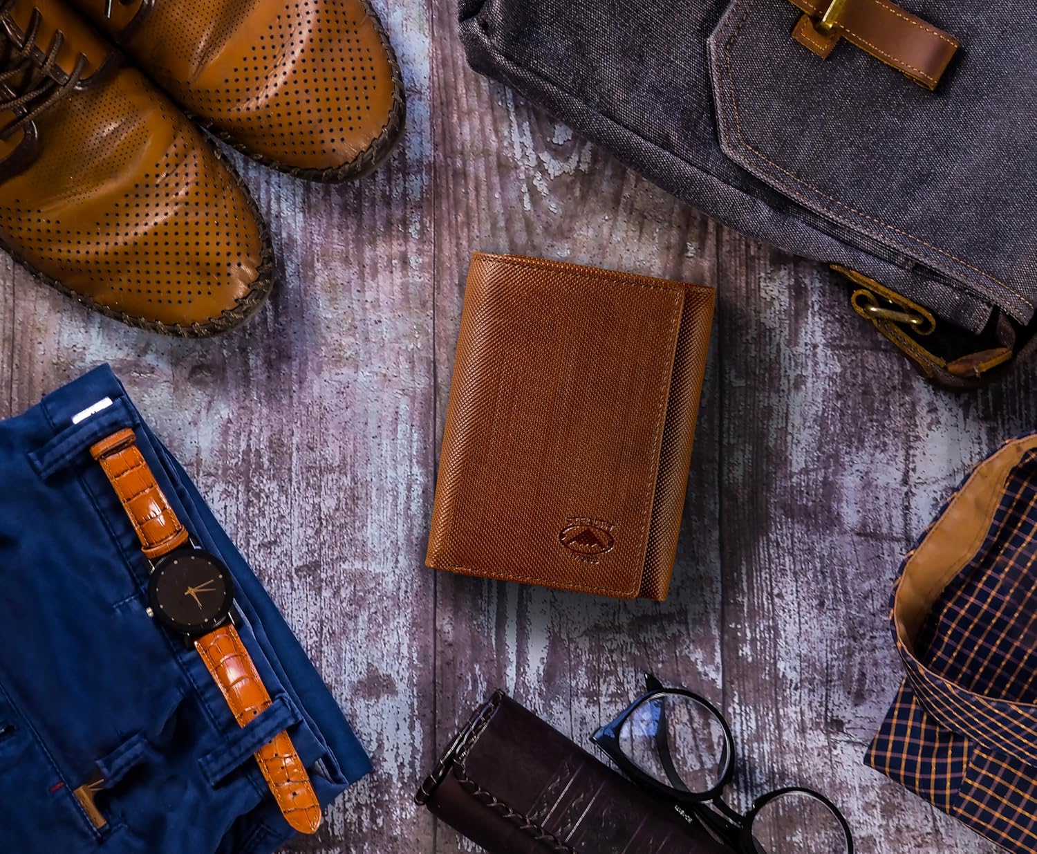 Stealth Mode Trifold Wallet - RFID Blocking Wallet with Flip ID Holder - Leather Case for Money, Credit Cards - Mens Organizer, Divided Billfold, Identity Protection - Men's Gifts (Brown Crunch)