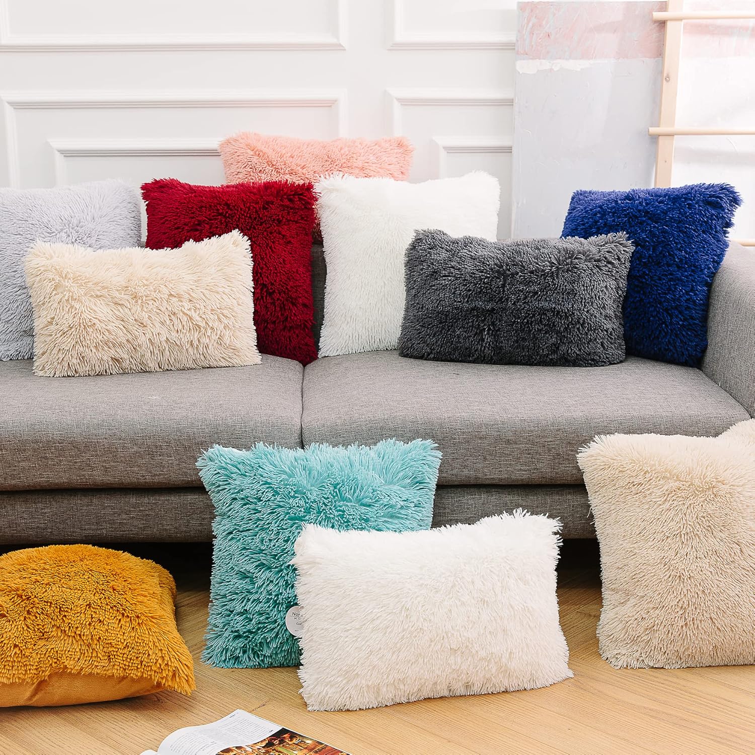 NordECO HOME Luxury Soft Faux Fur Fleece Cushion Cover Pillowcase Decorative Throw Pillows Covers, No Pillow Insert, 24" x 24" Inch, White, 2 Pack - Image 5